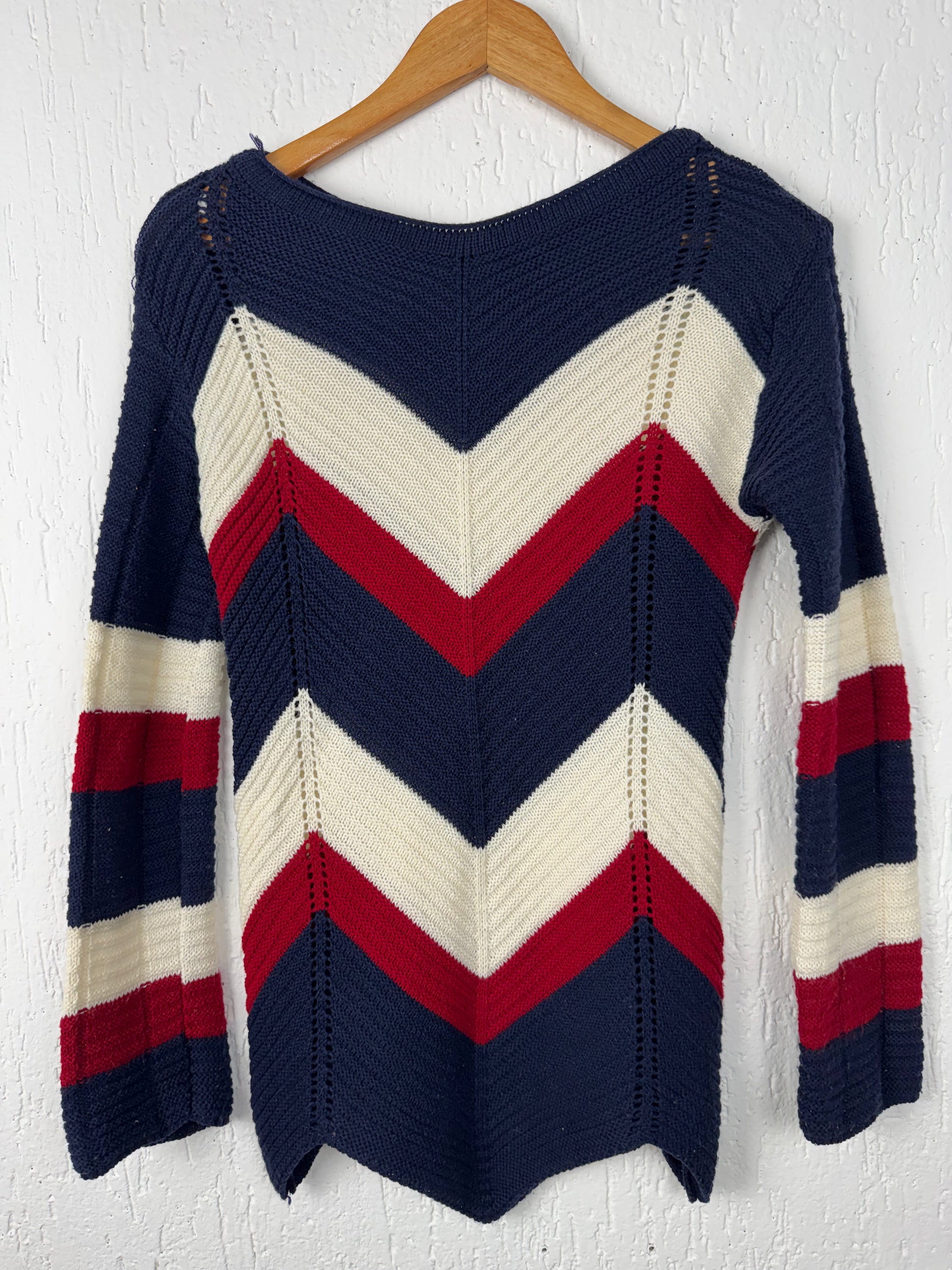 Blusa Tricot Chevron Marinho, Branco e Vermelho