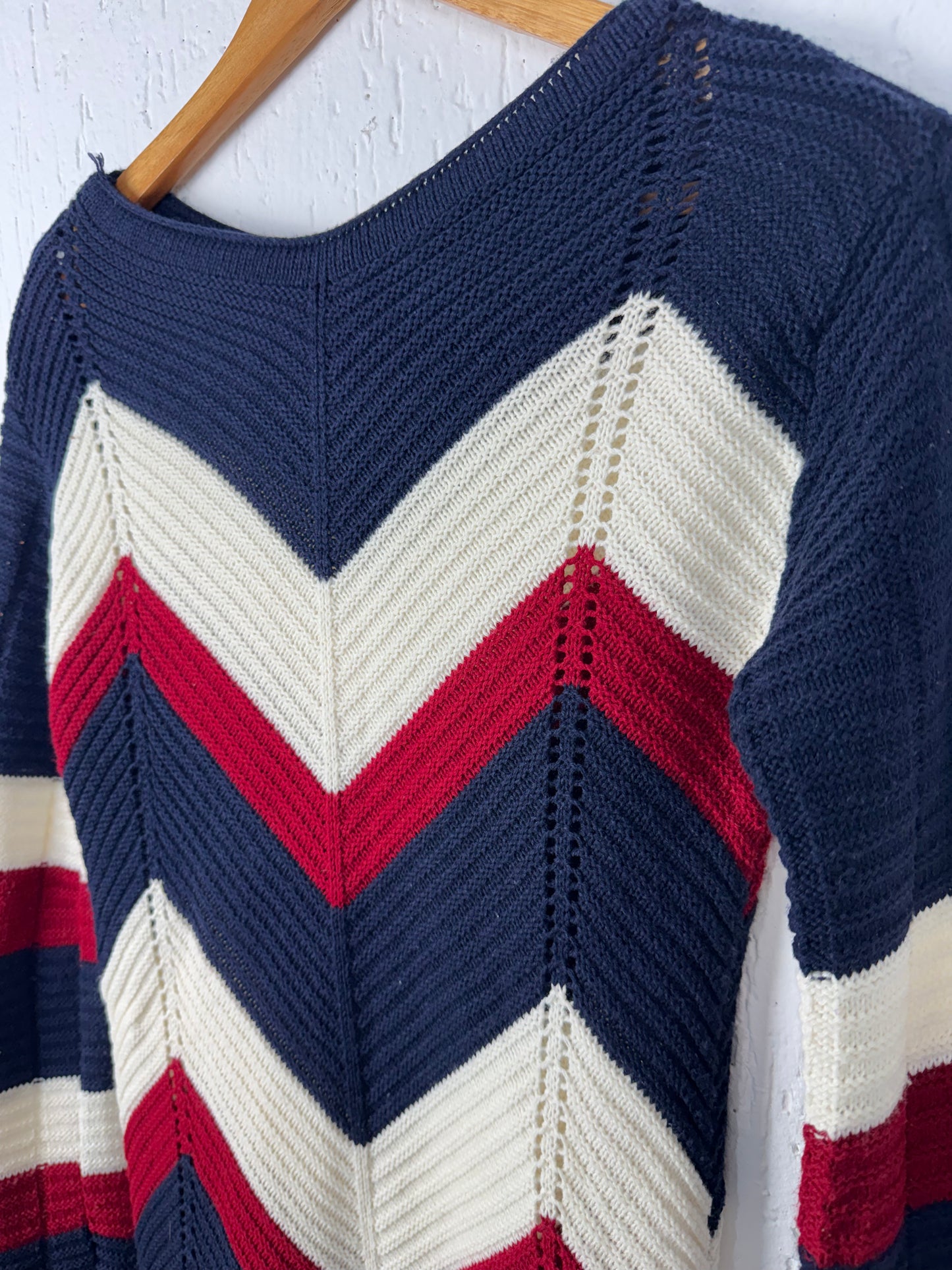 Blusa Tricot Chevron Marinho, Branco e Vermelho
