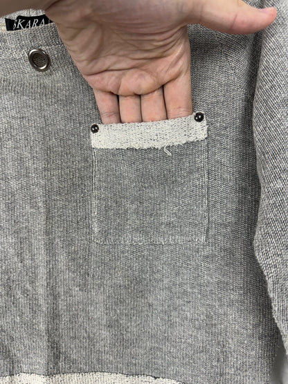 Cropped Tricot Cinza Mescla com Ilhós Metálicos Skara