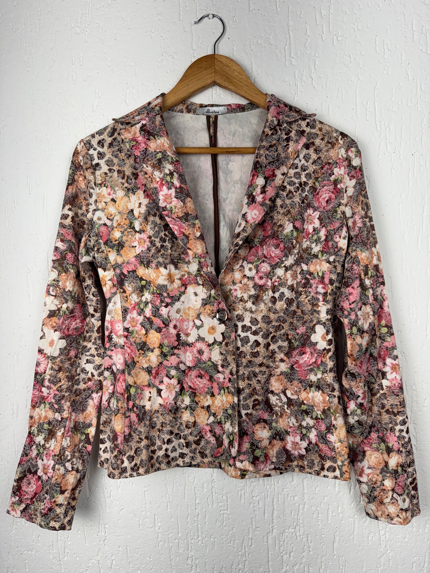 Blazer Floral Vintage Rendado Marrom e Rosa Abrótea