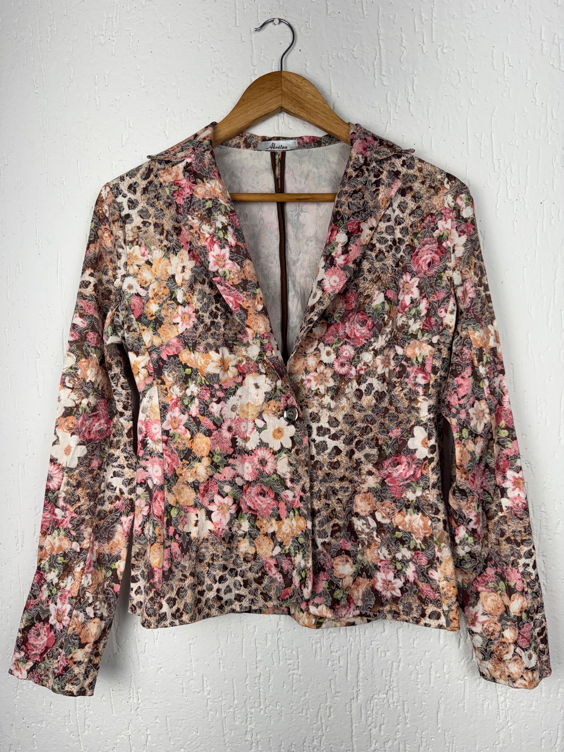 Blazer Floral Vintage Rendado Marrom e Rosa Abrótea