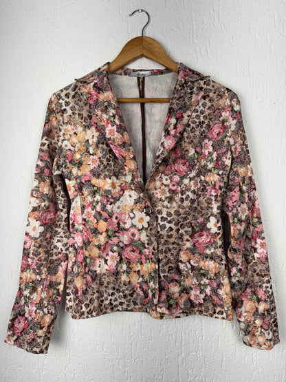 Blazer Floral Vintage Rendado Marrom e Rosa Abrótea