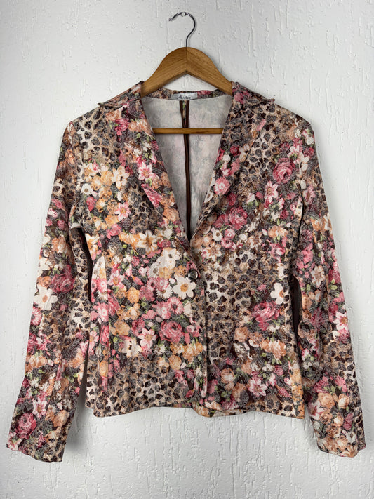 Blazer Floral Vintage Rendado Marrom e Rosa Abrótea