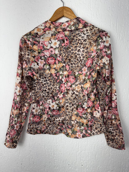 Blazer Floral Vintage Rendado Marrom e Rosa Abrótea