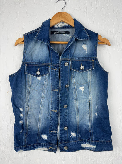 Colete Jeans Destroyed Azul Médio Blue Steel
