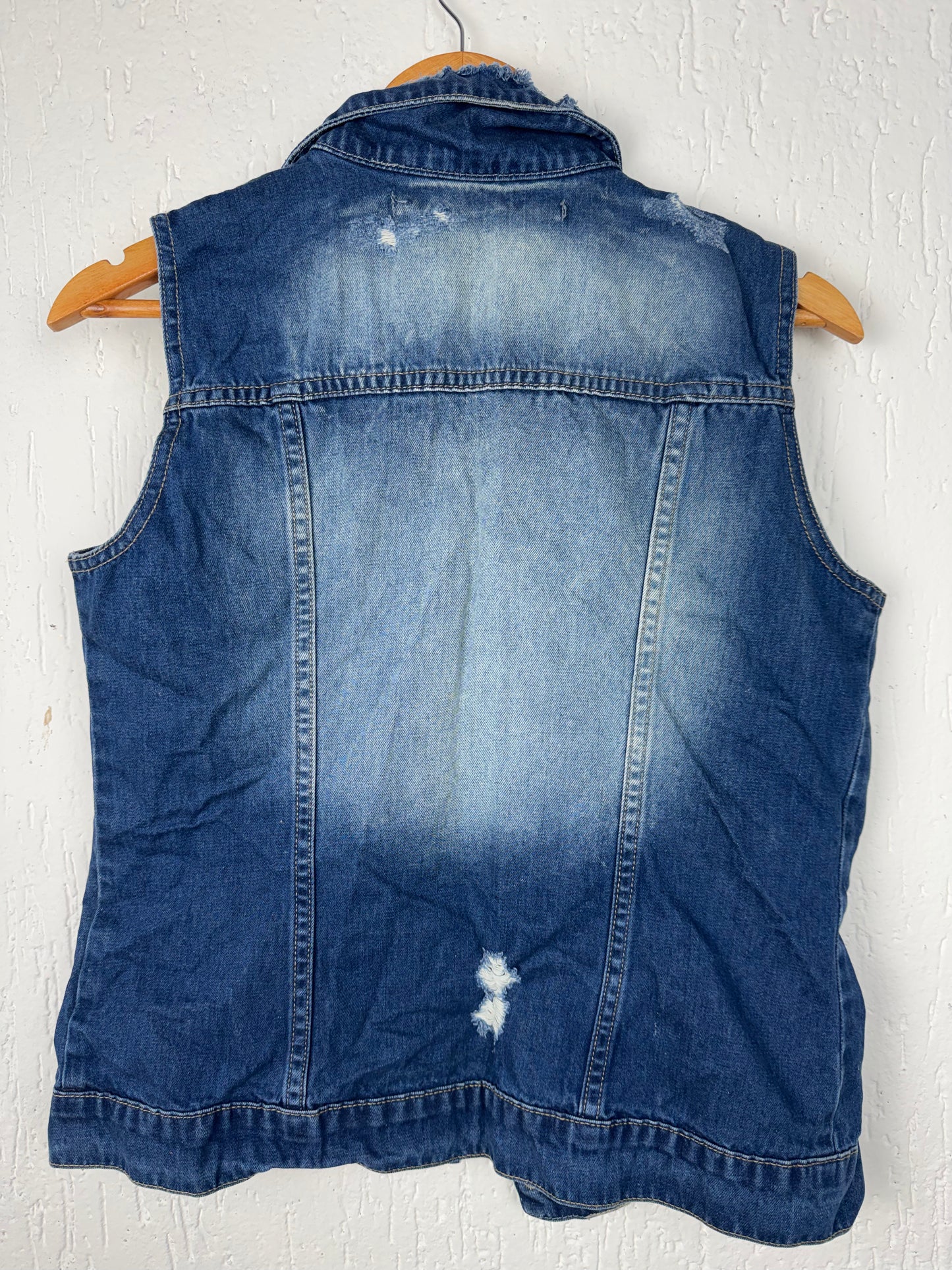Colete Jeans Destroyed Azul Médio Blue Steel