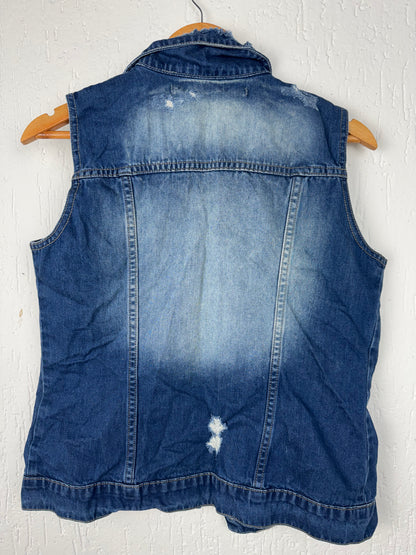 Colete Jeans Destroyed Azul Médio Blue Steel