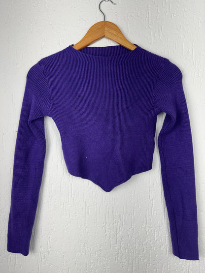 Cropped Tricot Canelado Roxo Barra Pontuda