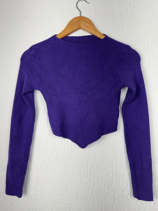 Cropped Tricot Canelado Roxo Barra Pontuda