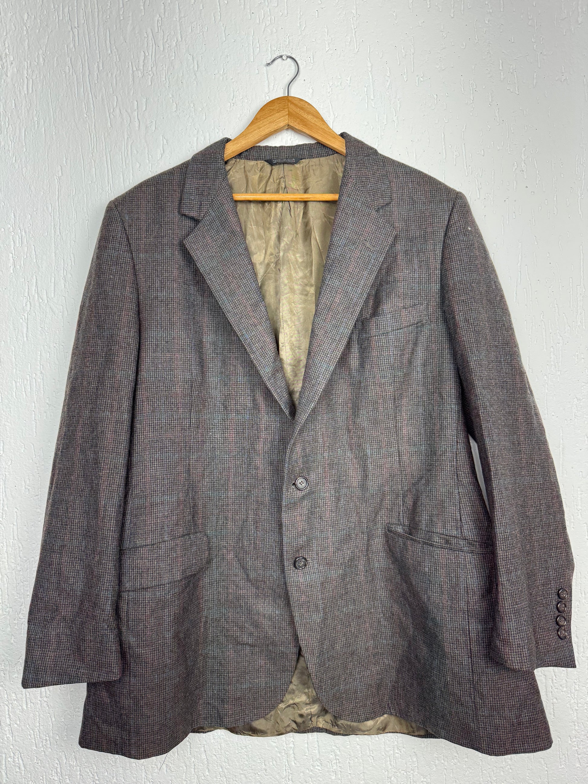 Blazer Alfaiataria Vintage Tweed Cinza Xadrez Lã Masculino