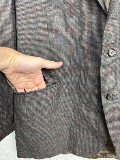 Blazer Alfaiataria Vintage Tweed Cinza Xadrez Lã Masculino