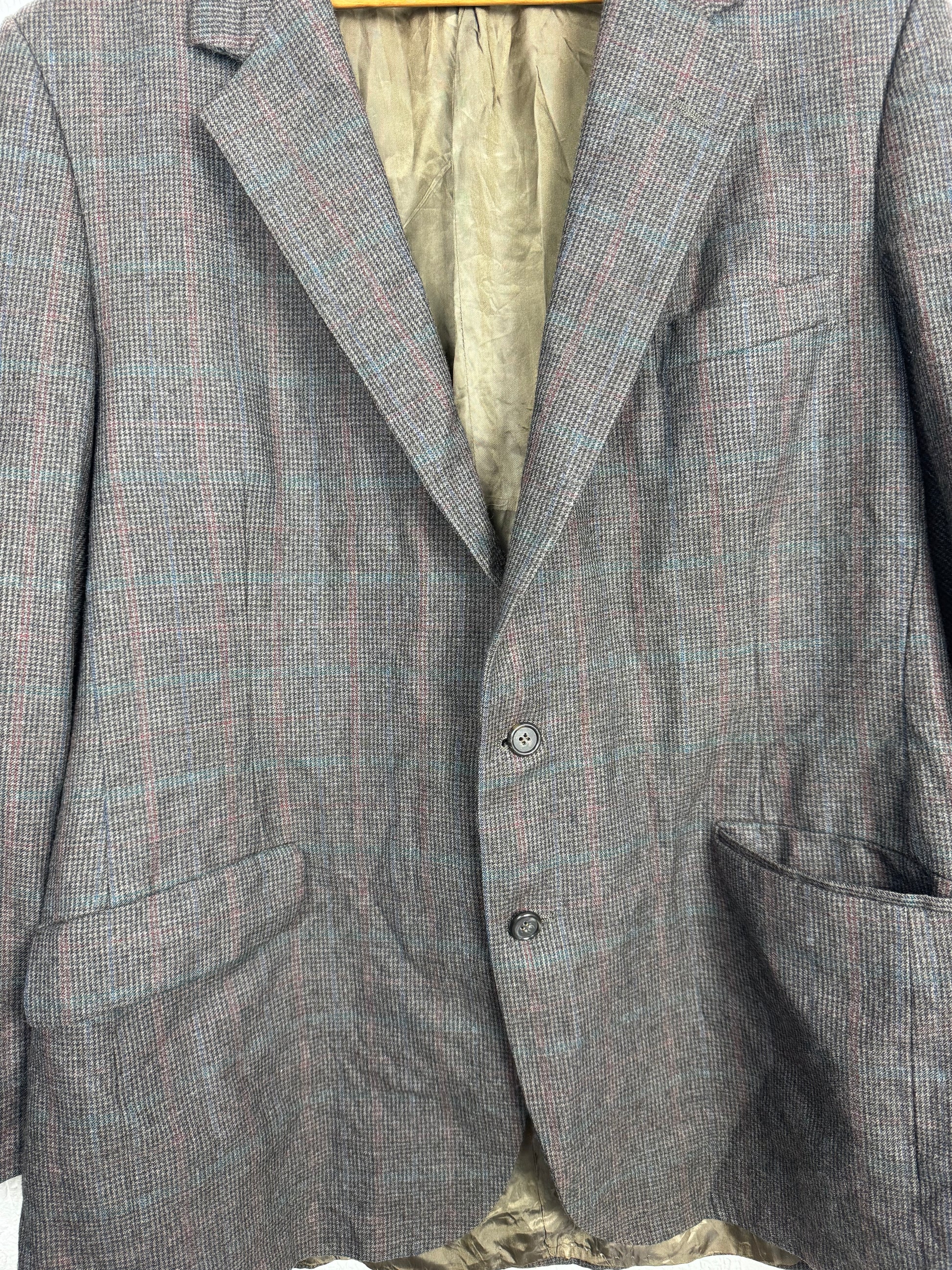 Blazer Alfaiataria Vintage Tweed Cinza Xadrez Lã Masculino