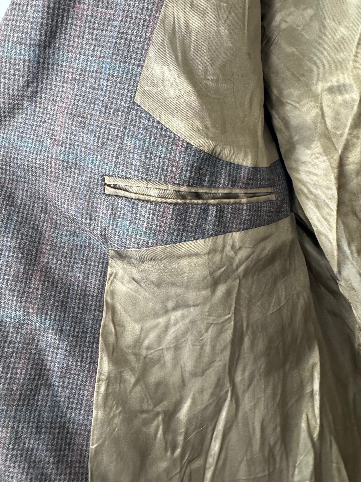 Blazer Alfaiataria Vintage Tweed Cinza Xadrez Lã Masculino