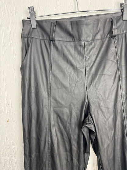 Calça Couro Legítimo Preta Alfaiataria Cintura Alta