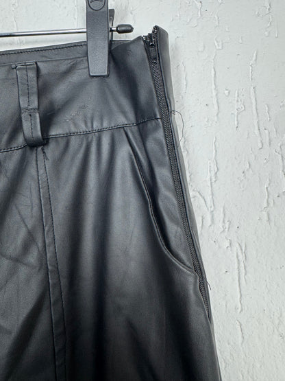 Calça Couro Legítimo Preta Alfaiataria Cintura Alta