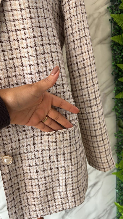 Blazer xadrez claro forrado alongado