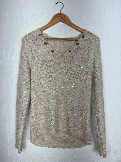 Blusa de Tricô Texturizado com Brilho e Botões  tamanho M