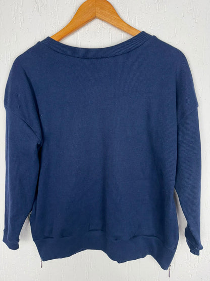 Blusa de Moletom Canelado com Zíper Lateral – Azul Marinho Tamanho G