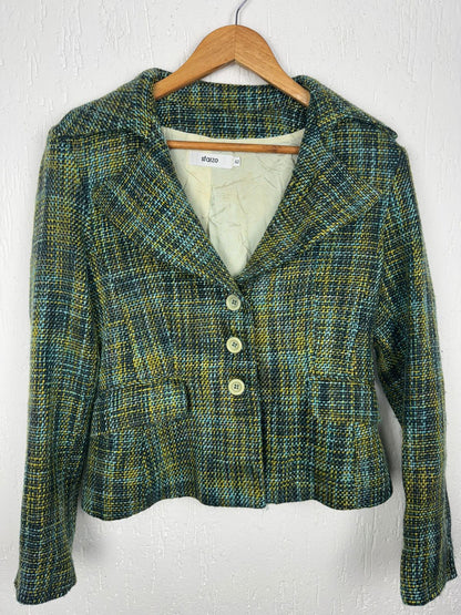 Casaco Blazer Feminino em Tweed Sfarzo – Tons Verdes e Mostarda  tamanho M