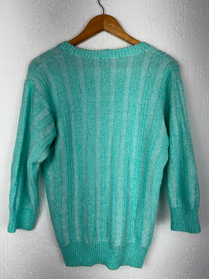 Conjunto Twin Set em Tricot Canelado com Detalhe em Trança – Verde Menta Tamanho G1/G2