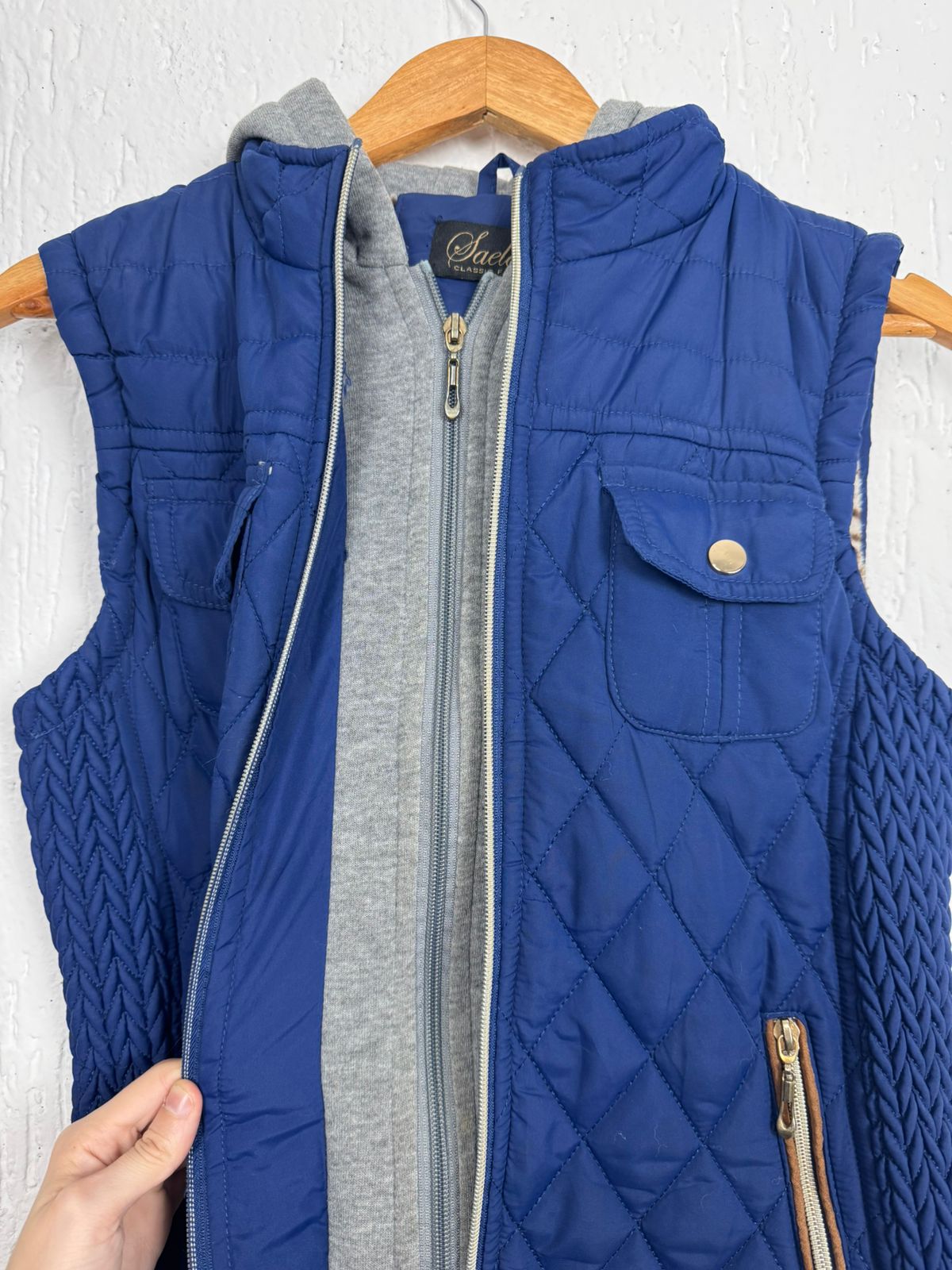 Feminino Puffer Matelassê com Capuz Moletom – Azul Royal tamanho M