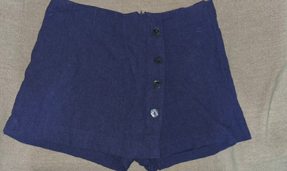 Short-Saia Feminino Azul com Detalhe Transpassado e Botões
