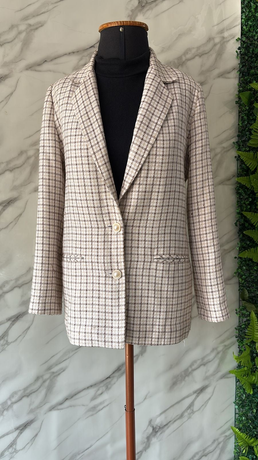 Blazer xadrez claro forrado alongado