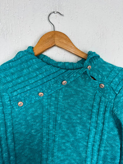 Blusa em Tricot Canelado com Gola Assimétrica e Botões – Verde Petróleo Tamanho M/G