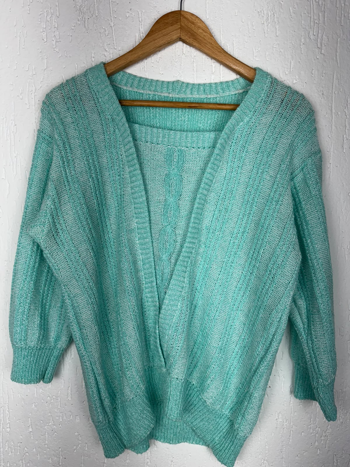 Conjunto Twin Set em Tricot Canelado com Detalhe em Trança – Verde Menta Tamanho G1/G2