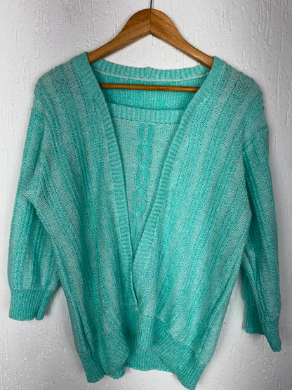 Conjunto Twin Set em Tricot Canelado com Detalhe em Trança – Verde Menta Tamanho G1/G2