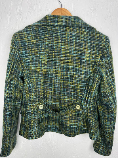 Casaco Blazer Feminino em Tweed Sfarzo – Tons Verdes e Mostarda  tamanho M
