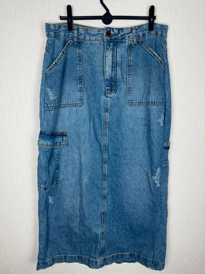 Saia Jeans Mídi Cargo com Detalhes Destroyer Tamanho M