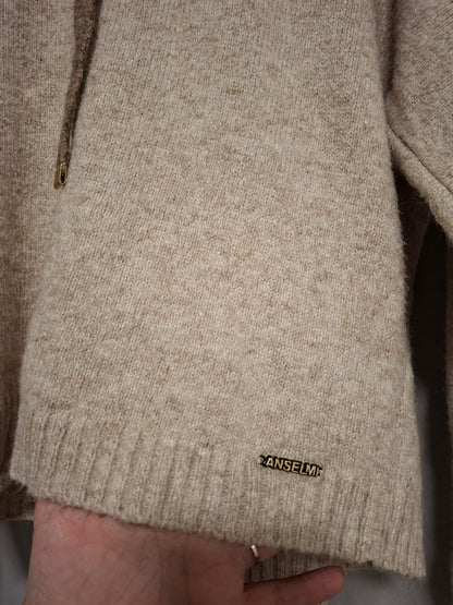 Blusa tricô Anselmi, em tons de creme e marrom, com detalhes nas mangas, com capuz, tamanho M/G, lindíssa, em excelente estado!!!