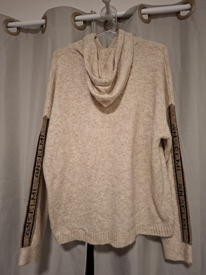 Blusa tricô Anselmi, em tons de creme e marrom, com detalhes nas mangas, com capuz, tamanho M/G, lindíssa, em excelente estado!!!