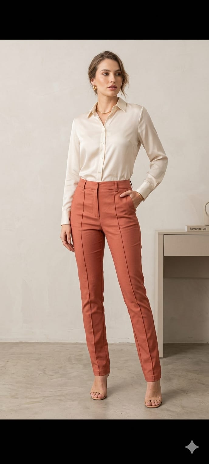 Calça em Cirre Skinny  Terracota