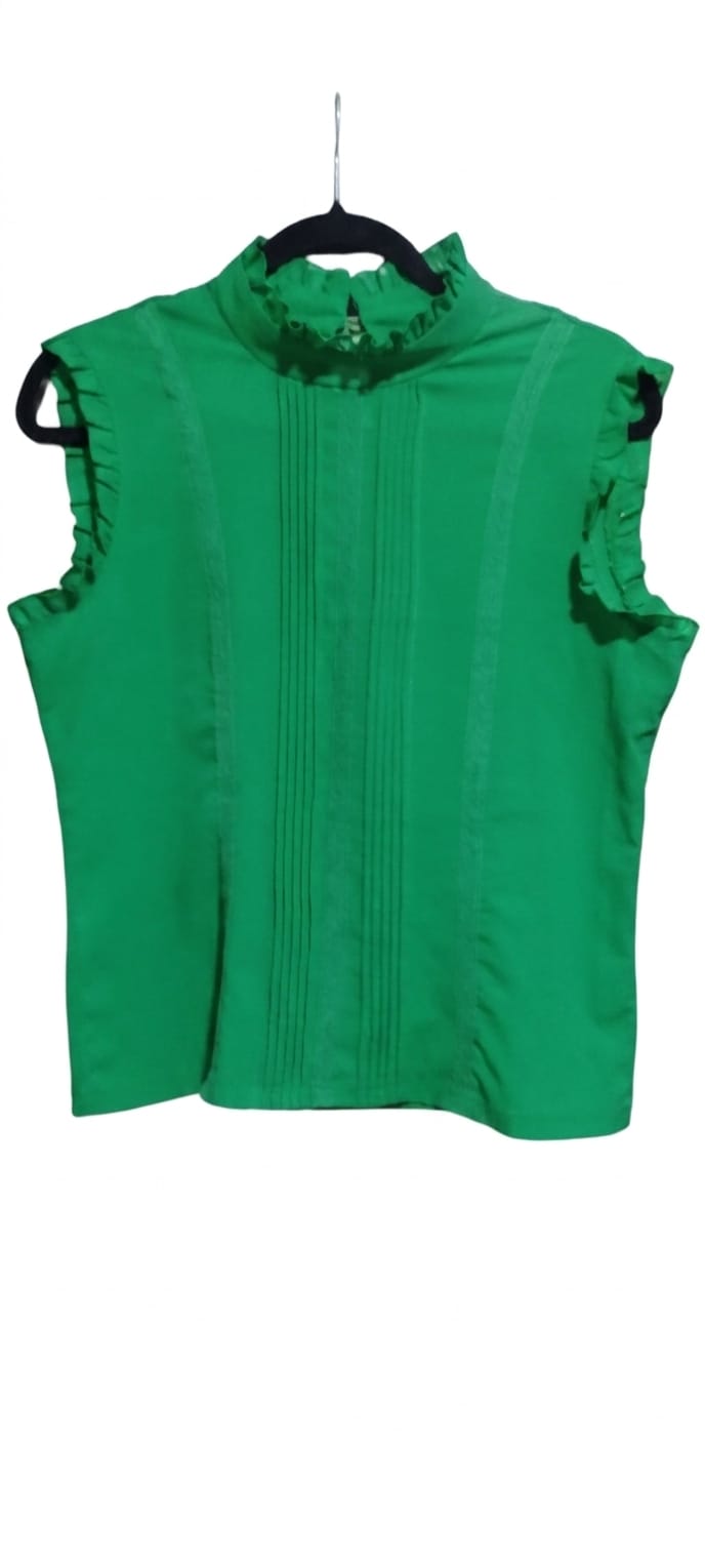 Blusa Verde Bandeira Plissada Cavada Ruffles - Tamanho M