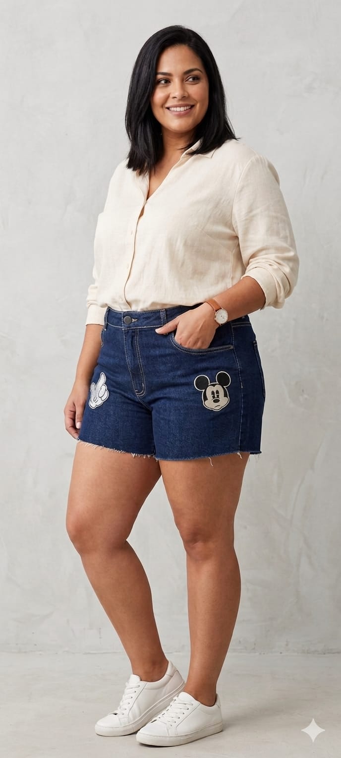 Short Jeans Escuro Mickey Mouse Disney – Tamanho 42 (Forma Larga Veste 44)