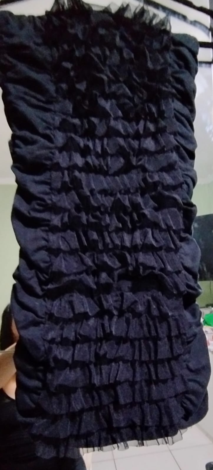 Vestido Preto Tomara Que Caia Tule Com Babados – Tamanho P/M