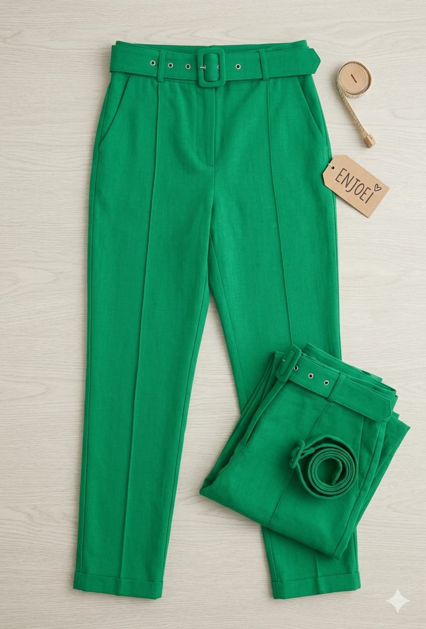 💚 Calça Alfaiataria Verde Bandeira com Cinto - Tam G