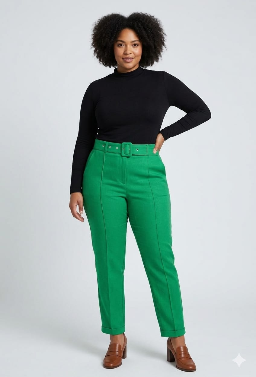 💚 Calça Alfaiataria Verde Bandeira com Cinto - Tam G